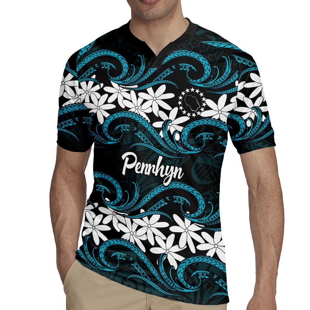 Personalised Cook Islands Penrhyn Atoll Rugby Jersey Tiare Maori Polynesian Waves Tattoo