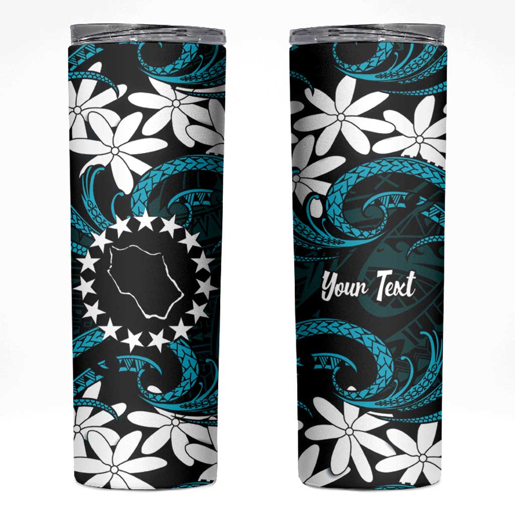 Personalised Cook Islands Penrhyn Atoll Skinny Tumbler Tiare Maori Polynesian Waves Tattoo LT14 Blue - Polynesian Pride