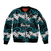 Personalised Cook Islands Penrhyn Atoll Sleeve Zip Bomber Jacket Tiare Maori Polynesian Waves Tattoo