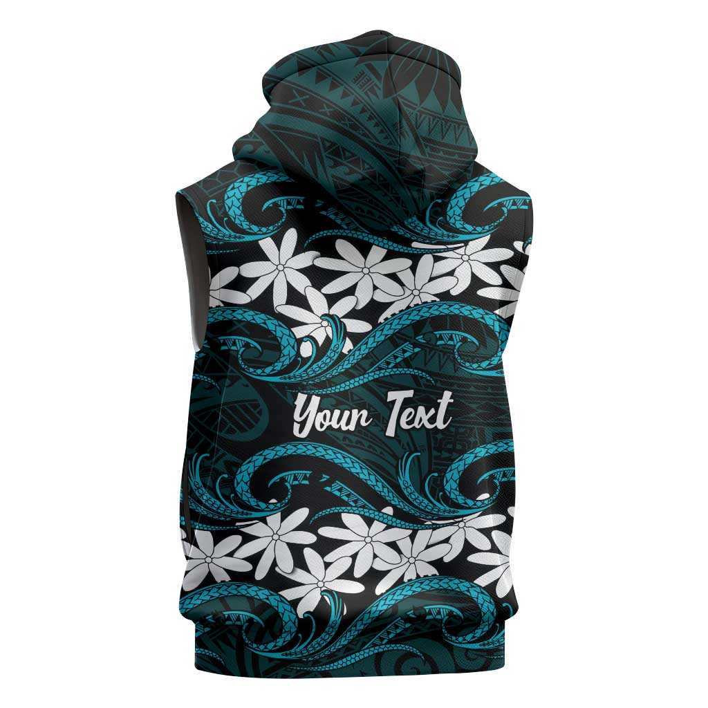Personalised Cook Islands Penrhyn Atoll Sleeveless Zip Hoodie Tiare Maori Polynesian Waves Tattoo LT14 - Polynesian Pride