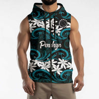 Personalised Cook Islands Penrhyn Atoll Sleeveless Zip Hoodie Tiare Maori Polynesian Waves Tattoo LT14 - Polynesian Pride