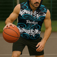 Personalised Cook Islands Penrhyn Atoll Sleeveless Zip Hoodie Tiare Maori Polynesian Waves Tattoo LT14 - Polynesian Pride
