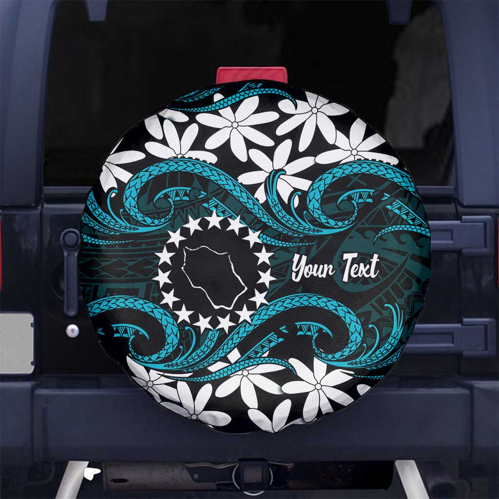 Personalised Cook Islands Penrhyn Atoll Spare Tire Cover Tiare Maori Polynesian Waves Tattoo LT14 No hole Blue - Polynesian Pride
