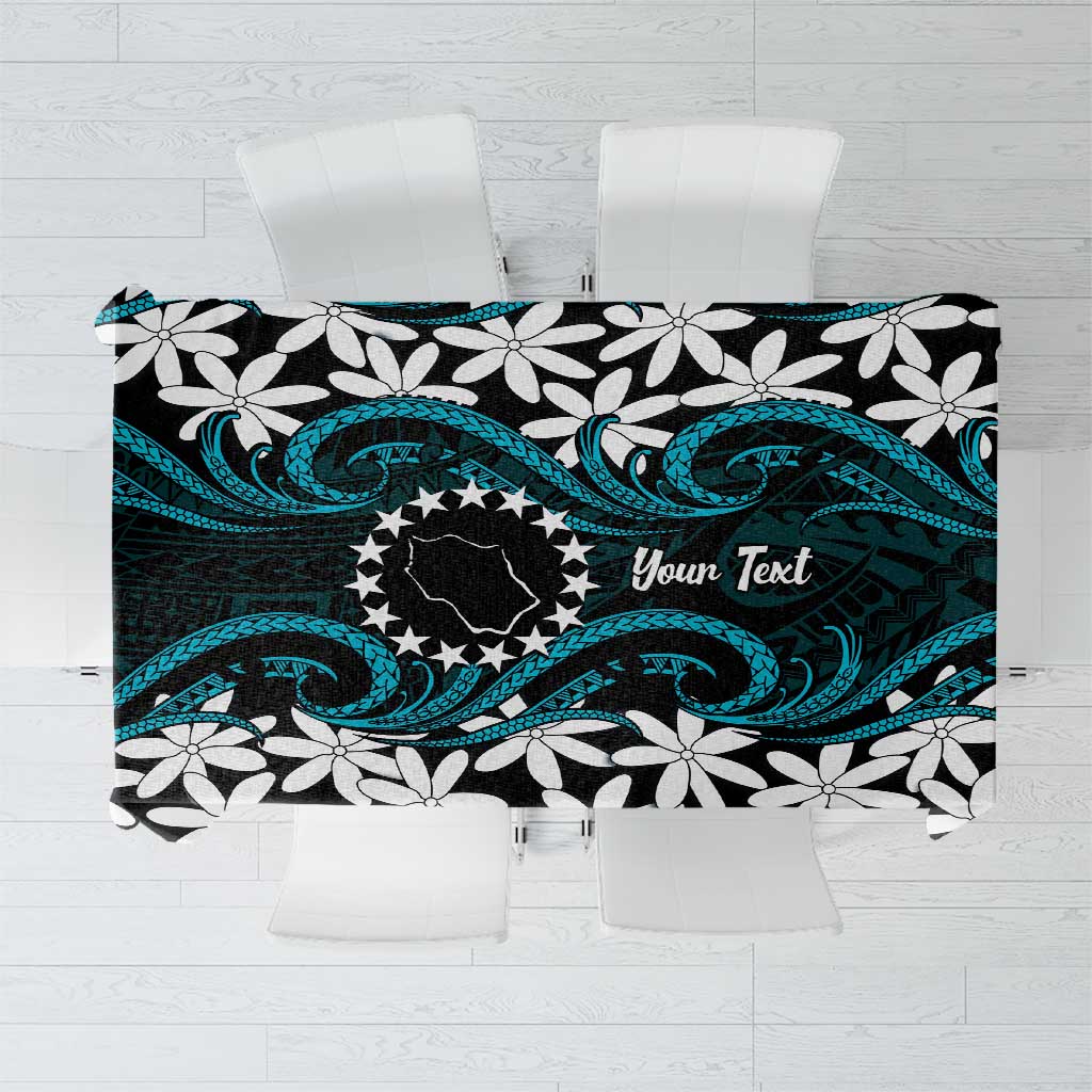 Personalised Cook Islands Penrhyn Atoll Tablecloth Tiare Maori Polynesian Waves Tattoo