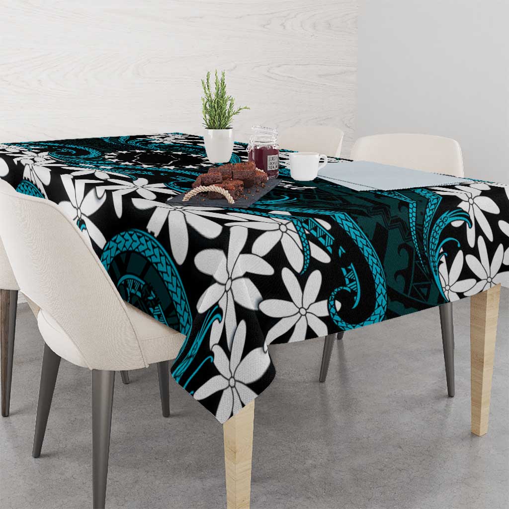 Personalised Cook Islands Penrhyn Atoll Tablecloth Tiare Maori Polynesian Waves Tattoo