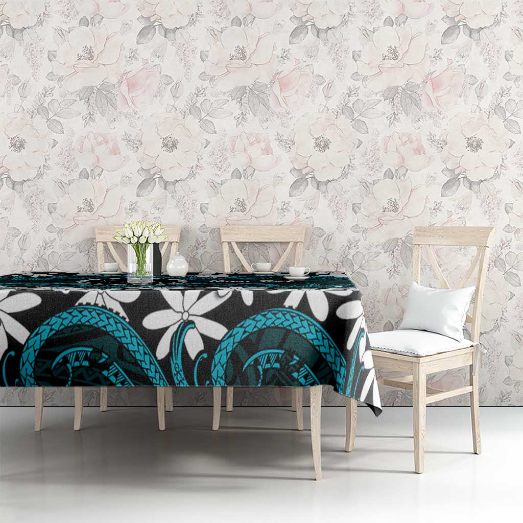 Personalised Cook Islands Penrhyn Atoll Tablecloth Tiare Maori Polynesian Waves Tattoo