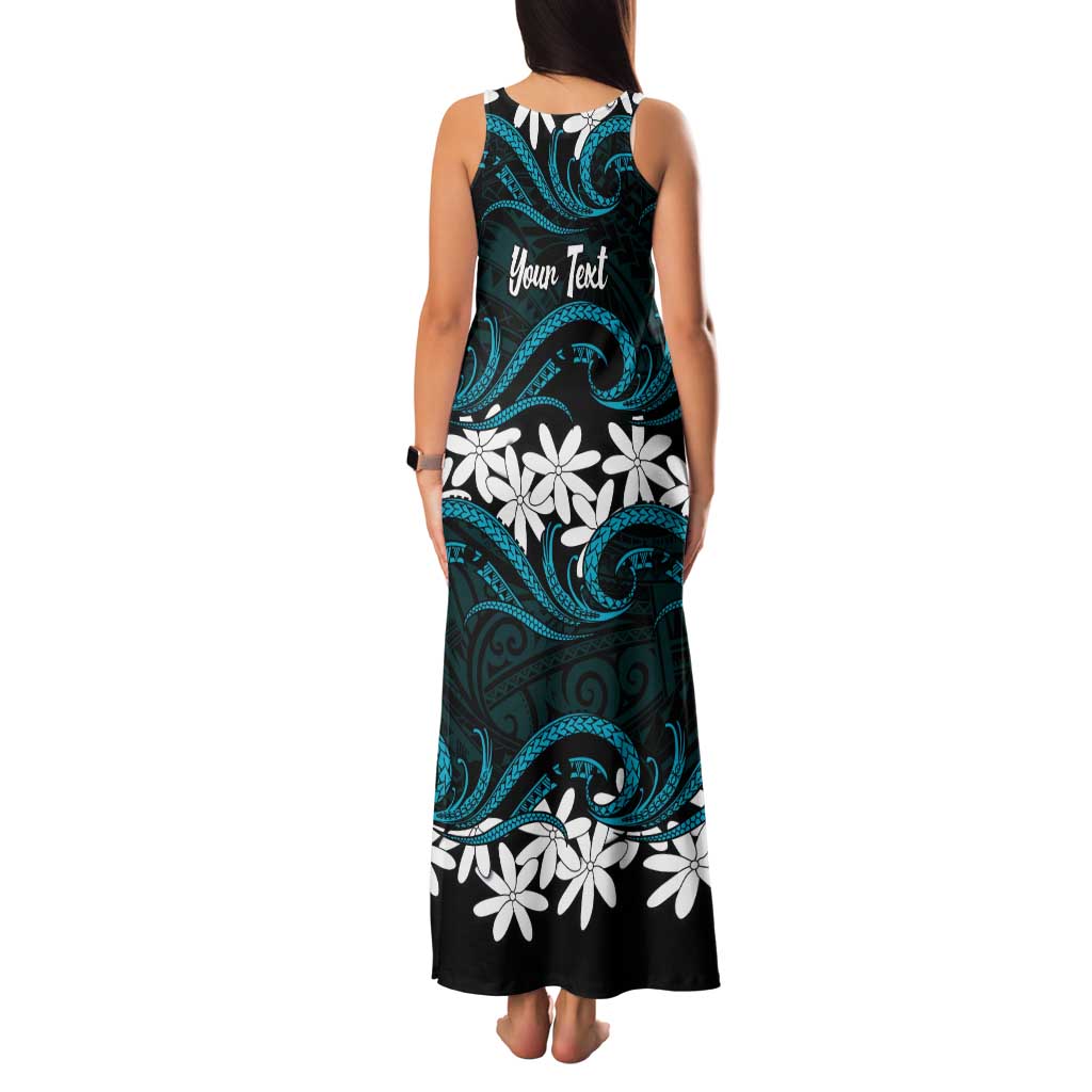 Personalised Cook Islands Penrhyn Atoll Tank Maxi Dress Tiare Maori Polynesian Waves Tattoo LT14 - Polynesian Pride