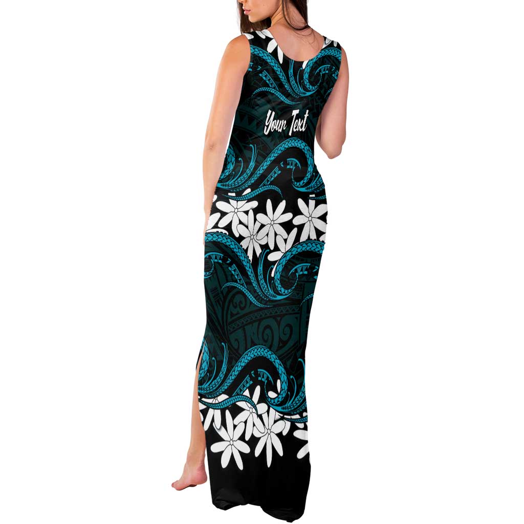 Personalised Cook Islands Penrhyn Atoll Tank Maxi Dress Tiare Maori Polynesian Waves Tattoo LT14 - Polynesian Pride