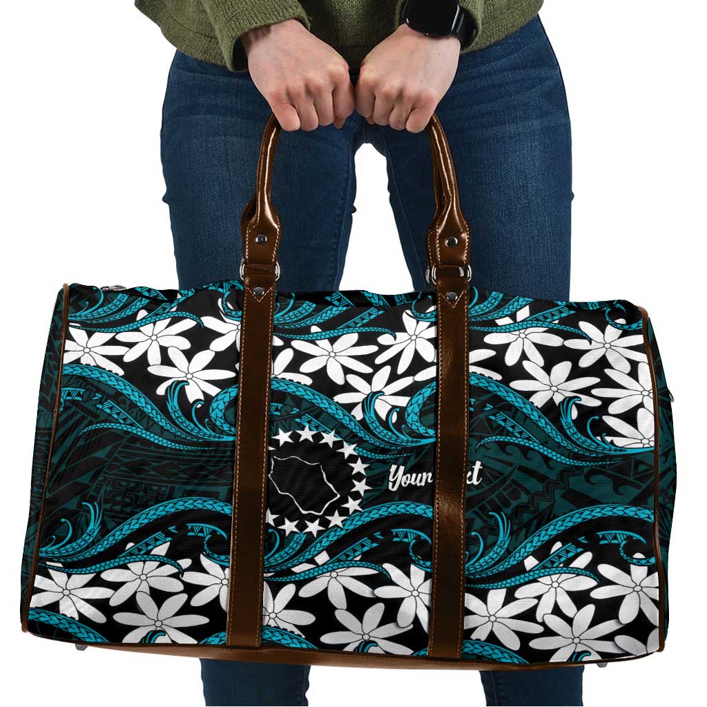 Personalised Cook Islands Penrhyn Atoll Travel Bag Tiare Maori Polynesian Waves Tattoo LT14 Blue - Polynesian Pride