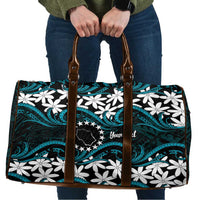 Personalised Cook Islands Penrhyn Atoll Travel Bag Tiare Maori Polynesian Waves Tattoo LT14 Blue - Polynesian Pride