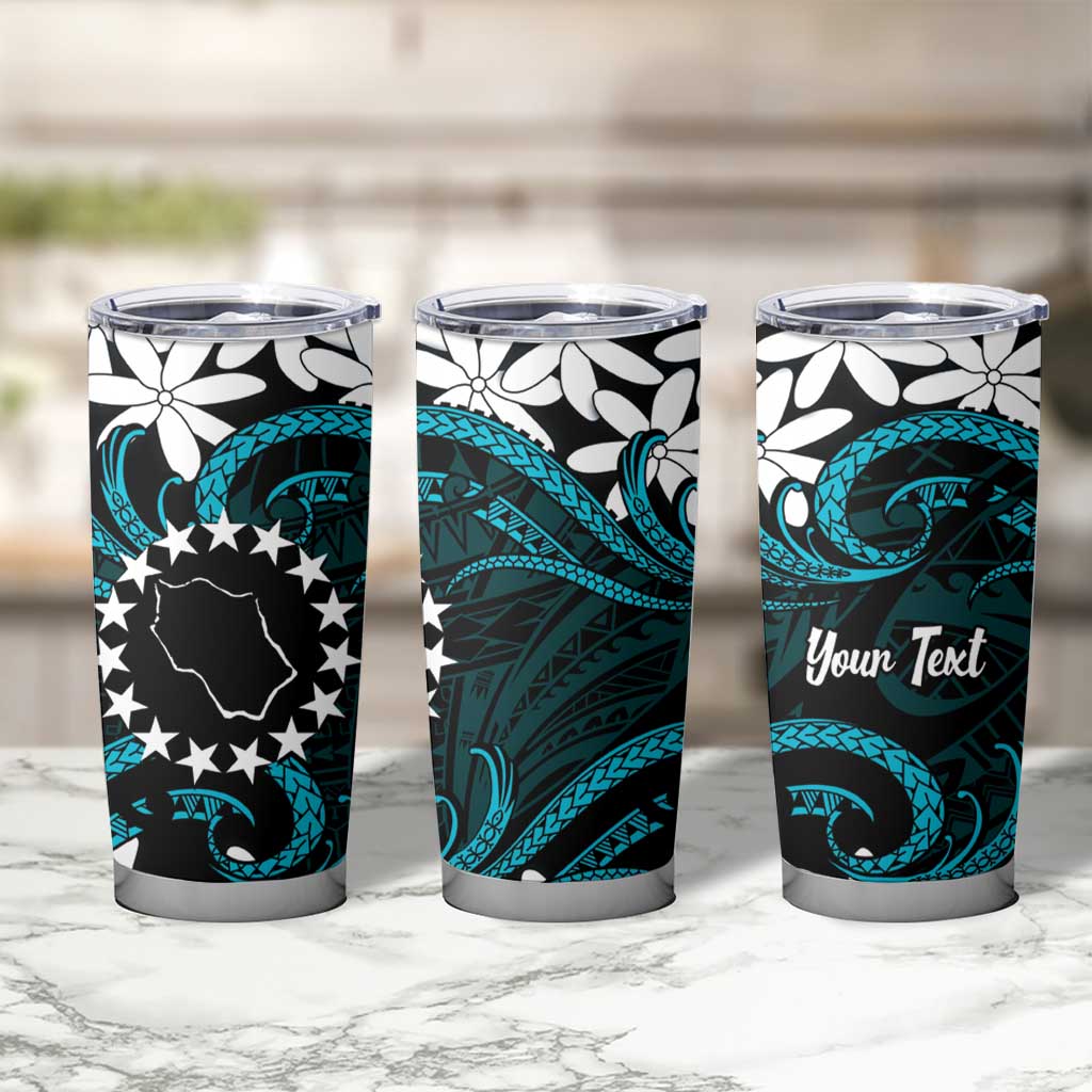 Personalised Cook Islands Penrhyn Atoll Tumbler Cup Tiare Maori Polynesian Waves Tattoo