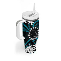 Personalised Cook Islands Penrhyn Atoll Tumbler With Handle Tiare Maori Polynesian Waves Tattoo