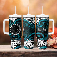 Personalised Cook Islands Penrhyn Atoll Tumbler With Handle Tiare Maori Polynesian Waves Tattoo