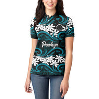 Personalised Cook Islands Penrhyn Atoll Women Polo Shirt Tiare Maori Polynesian Waves Tattoo LT14 - Polynesian Pride