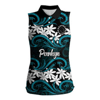 Personalised Cook Islands Penrhyn Atoll Women Sleeveless Polo Shirt Tiare Maori Polynesian Waves Tattoo