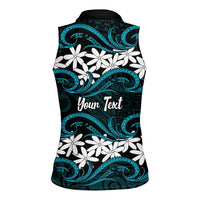 Personalised Cook Islands Penrhyn Atoll Women Sleeveless Polo Shirt Tiare Maori Polynesian Waves Tattoo