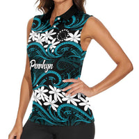 Personalised Cook Islands Penrhyn Atoll Women Sleeveless Polo Shirt Tiare Maori Polynesian Waves Tattoo