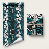 Personalised Cook Islands Penrhyn Atoll Wrapping Paper Tiare Maori Polynesian Waves Tattoo LT14 58" × 23" Blue - Polynesian Pride