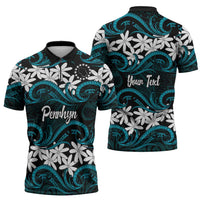 Personalised Cook Islands Penrhyn Atoll Zipper Polo Shirt Tiare Maori Polynesian Waves Tattoo LT14 - Polynesian Pride