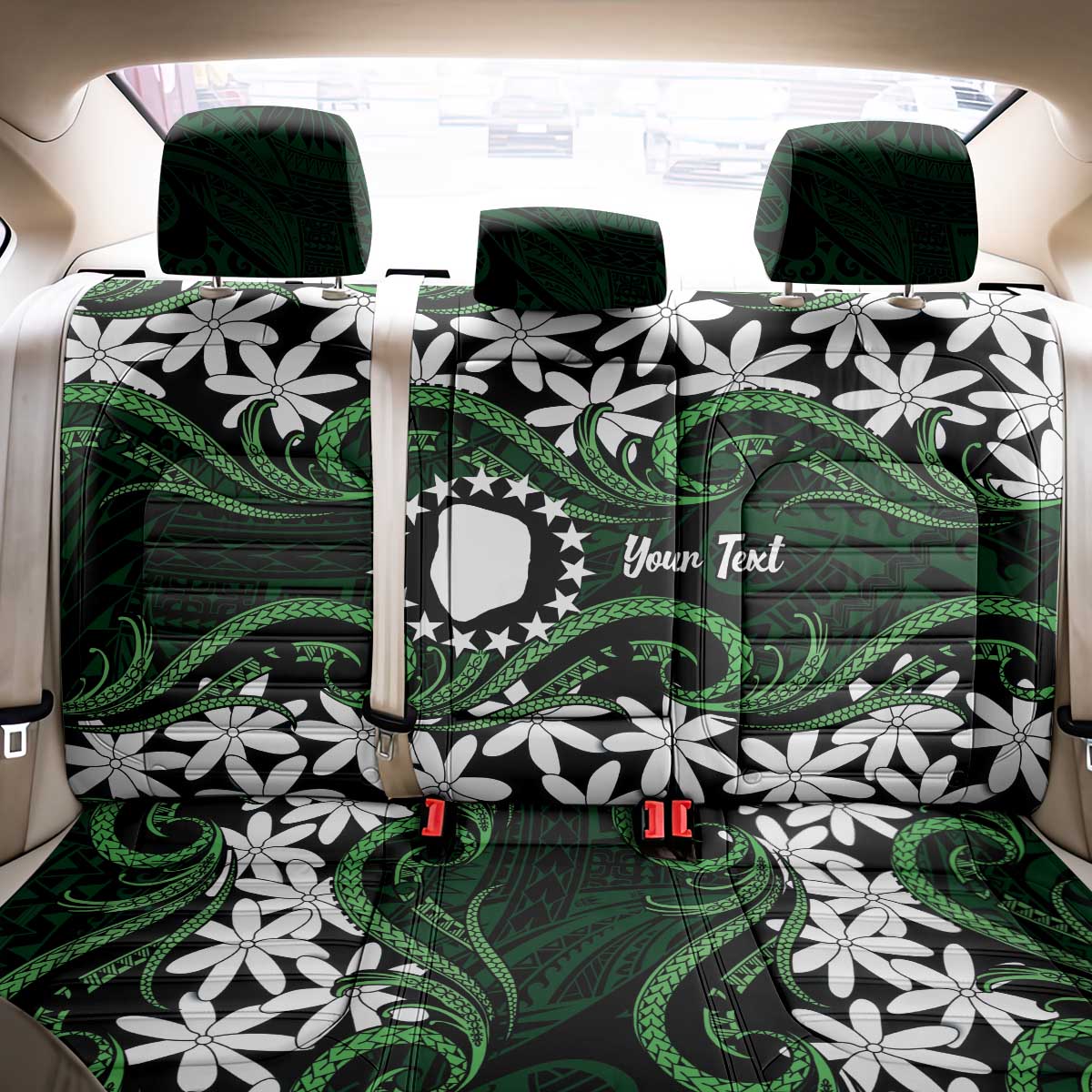 Personalised Cook Islands Mitiaro Back Car Seat Cover Tiare Maori Polynesian Waves Tattoo LT14 - Polynesian Pride