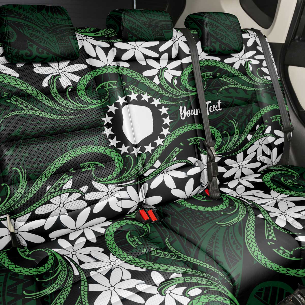 Personalised Cook Islands Mitiaro Back Car Seat Cover Tiare Maori Polynesian Waves Tattoo LT14 - Polynesian Pride