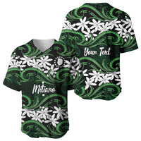 Personalised Cook Islands Mitiaro Baseball Jersey Tiare Maori Polynesian Waves Tattoo