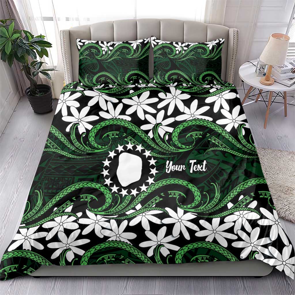 Personalised Cook Islands Mitiaro Bedding Set Tiare Maori Polynesian Waves Tattoo