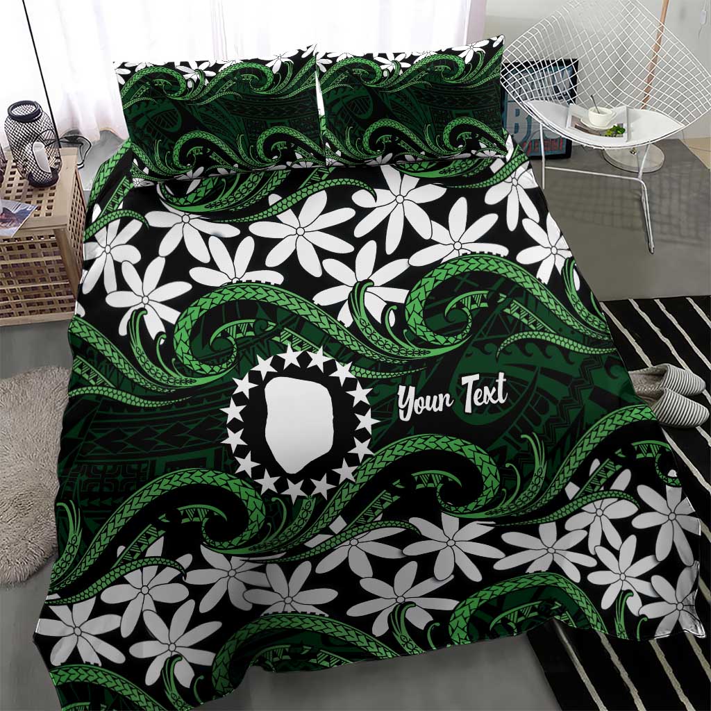 Personalised Cook Islands Mitiaro Bedding Set Tiare Maori Polynesian Waves Tattoo