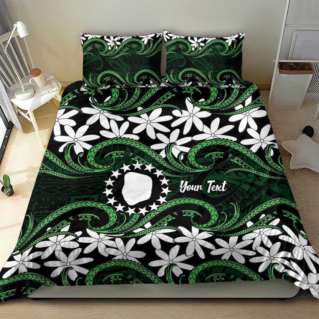 Personalised Cook Islands Mitiaro Bedding Set Tiare Maori Polynesian Waves Tattoo