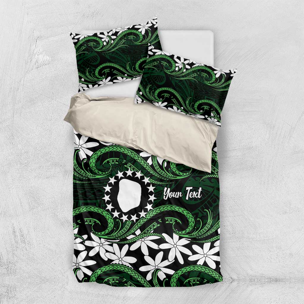 Personalised Cook Islands Mitiaro Bedding Set Tiare Maori Polynesian Waves Tattoo