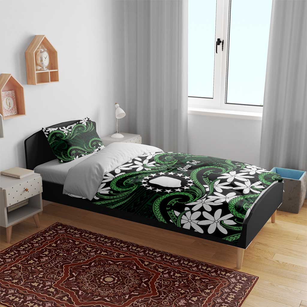 Personalised Cook Islands Mitiaro Bedding Set Tiare Maori Polynesian Waves Tattoo