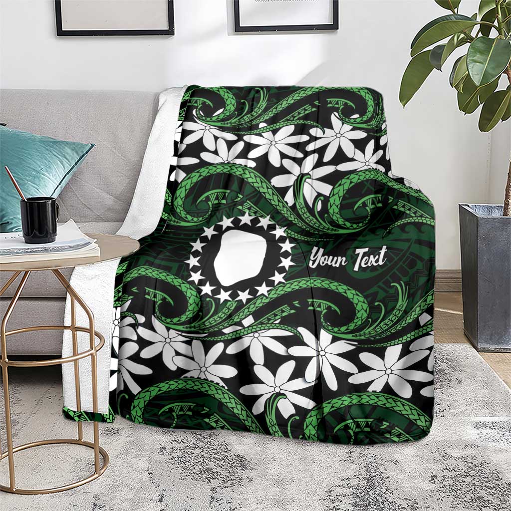 Personalised Cook Islands Mitiaro Blanket Tiare Maori Polynesian Waves Tattoo
