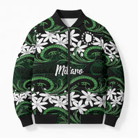 Personalised Cook Islands Mitiaro Bomber Puffer Jacket Tiare Maori Polynesian Waves Tattoo
