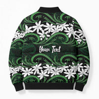 Personalised Cook Islands Mitiaro Bomber Puffer Jacket Tiare Maori Polynesian Waves Tattoo