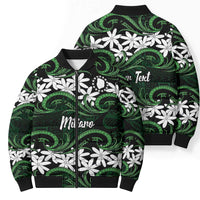 Personalised Cook Islands Mitiaro Bomber Puffer Jacket Tiare Maori Polynesian Waves Tattoo