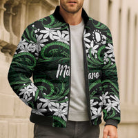 Personalised Cook Islands Mitiaro Bomber Puffer Jacket Tiare Maori Polynesian Waves Tattoo