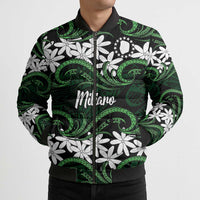 Personalised Cook Islands Mitiaro Bomber Puffer Jacket Tiare Maori Polynesian Waves Tattoo