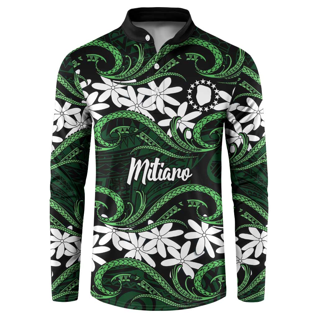 Personalised Cook Islands Mitiaro Button Sweatshirt Tiare Maori Polynesian Waves Tattoo