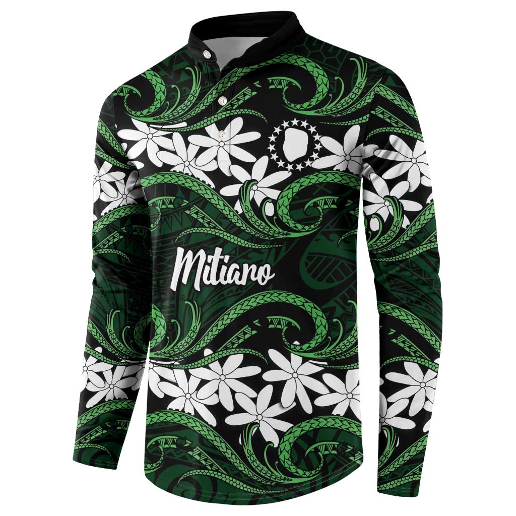 Personalised Cook Islands Mitiaro Button Sweatshirt Tiare Maori Polynesian Waves Tattoo