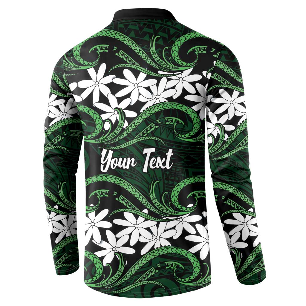 Personalised Cook Islands Mitiaro Button Sweatshirt Tiare Maori Polynesian Waves Tattoo