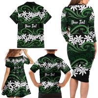 Personalised Cook Islands Mitiaro Family Matching Long Sleeve Bodycon Dress and Hawaiian Shirt Tiare Maori Polynesian Waves Tattoo LT14 - Polynesian Pride