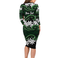 Personalised Cook Islands Mitiaro Family Matching Long Sleeve Bodycon Dress and Hawaiian Shirt Tiare Maori Polynesian Waves Tattoo LT14 - Polynesian Pride