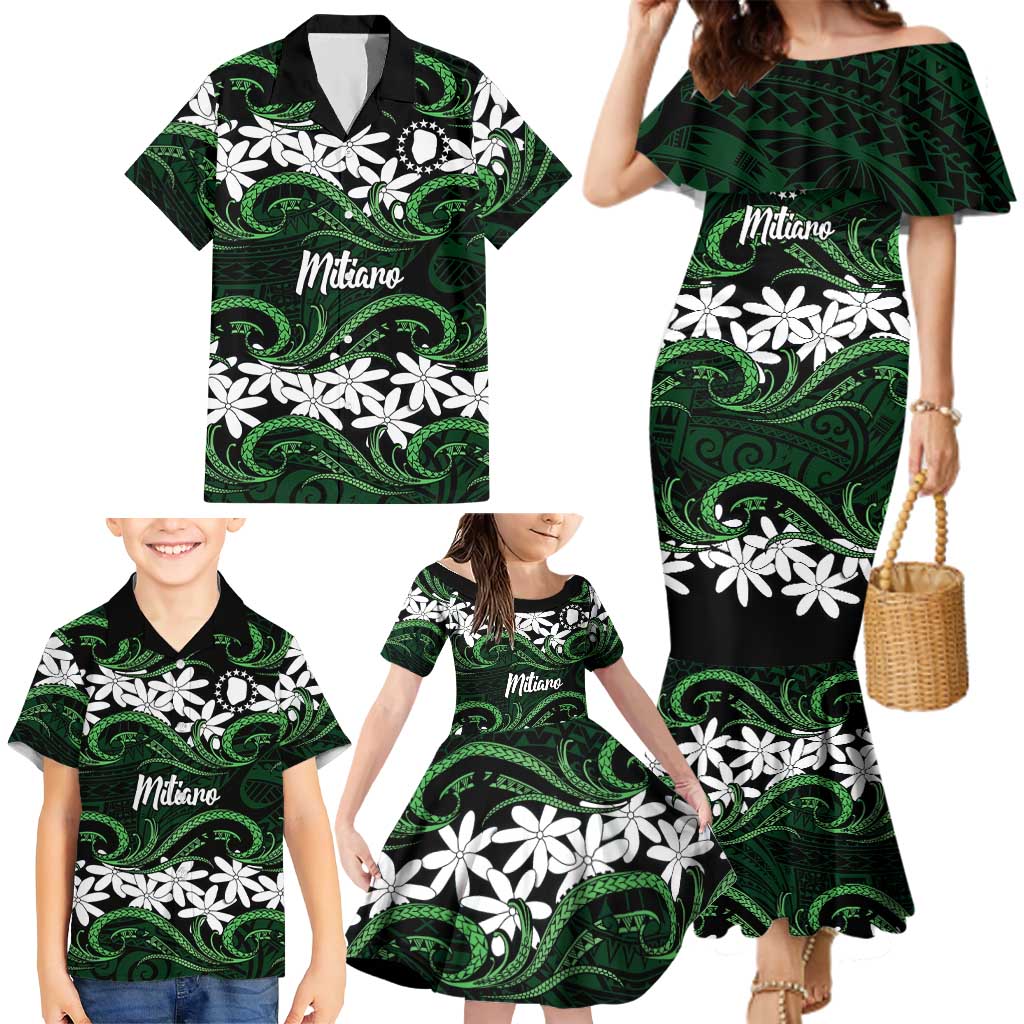 Personalised Cook Islands Mitiaro Family Matching Mermaid Dress and Hawaiian Shirt Tiare Maori Polynesian Waves Tattoo