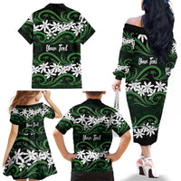 Personalised Cook Islands Mitiaro Family Matching Off The Shoulder Long Sleeve Dress and Hawaiian Shirt Tiare Maori Polynesian Waves Tattoo LT14 - Polynesian Pride