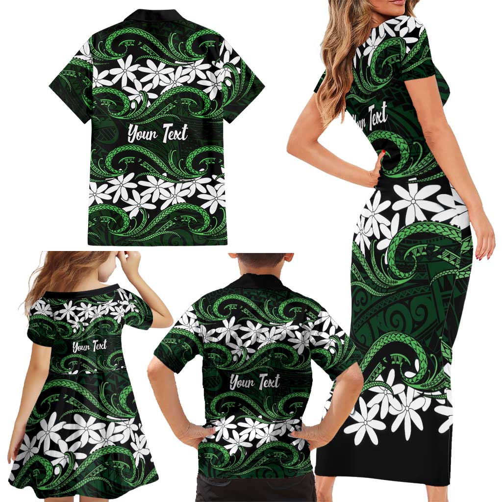 Personalised Cook Islands Mitiaro Family Matching Short Sleeve Bodycon Dress and Hawaiian Shirt Tiare Maori Polynesian Waves Tattoo LT14 - Polynesian Pride