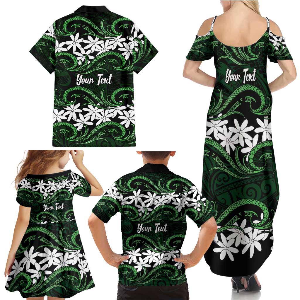Personalised Cook Islands Mitiaro Family Matching Summer Maxi Dress and Hawaiian Shirt Tiare Maori Polynesian Waves Tattoo