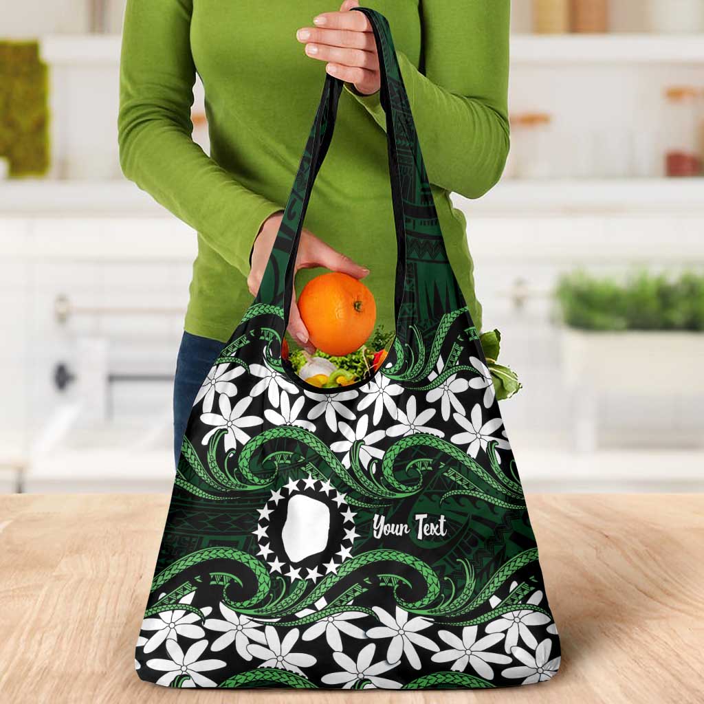 Personalised Cook Islands Mitiaro Grocery Bag Tiare Maori Polynesian Waves Tattoo