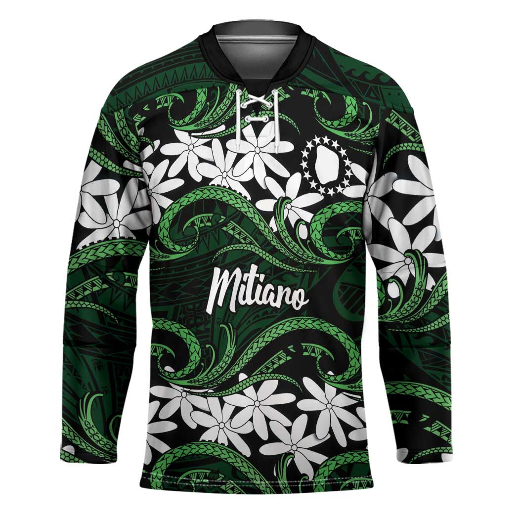 Personalised Cook Islands Mitiaro Hockey Jersey Tiare Maori Polynesian Waves Tattoo