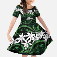 Personalised Cook Islands Mitiaro Kid Short Sleeve Dress Tiare Maori Polynesian Waves Tattoo