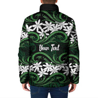 Personalised Cook Islands Mitiaro Padded Jacket Tiare Maori Polynesian Waves Tattoo